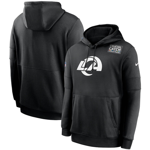 Men's Los Angeles Rams Black NFL 2020 Crucial Catch Sideline Performance Pullover Hoodie